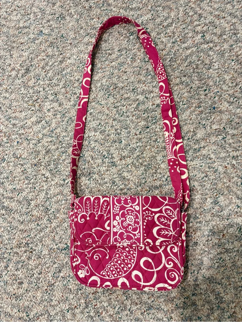 Vera Bradley Quilted Floral Satchel in Magenta and Cream